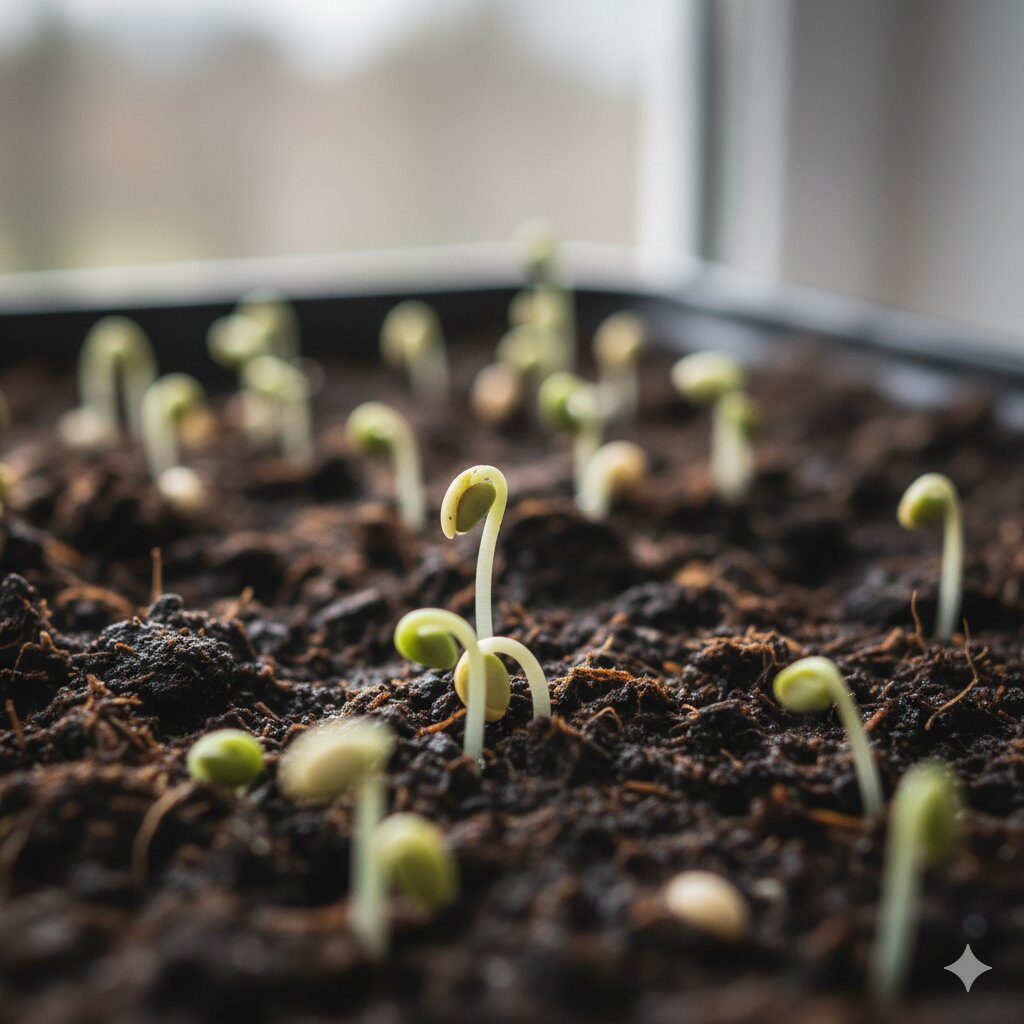 Harit microgreens growing under LED light